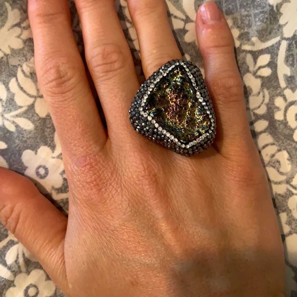 Druzy Statement Ring 925 Sterling Adjustable - image 1